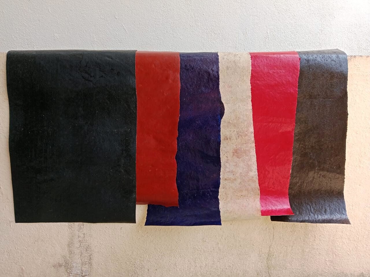 Areca-palm vegan leather sheets in a range of finished colours