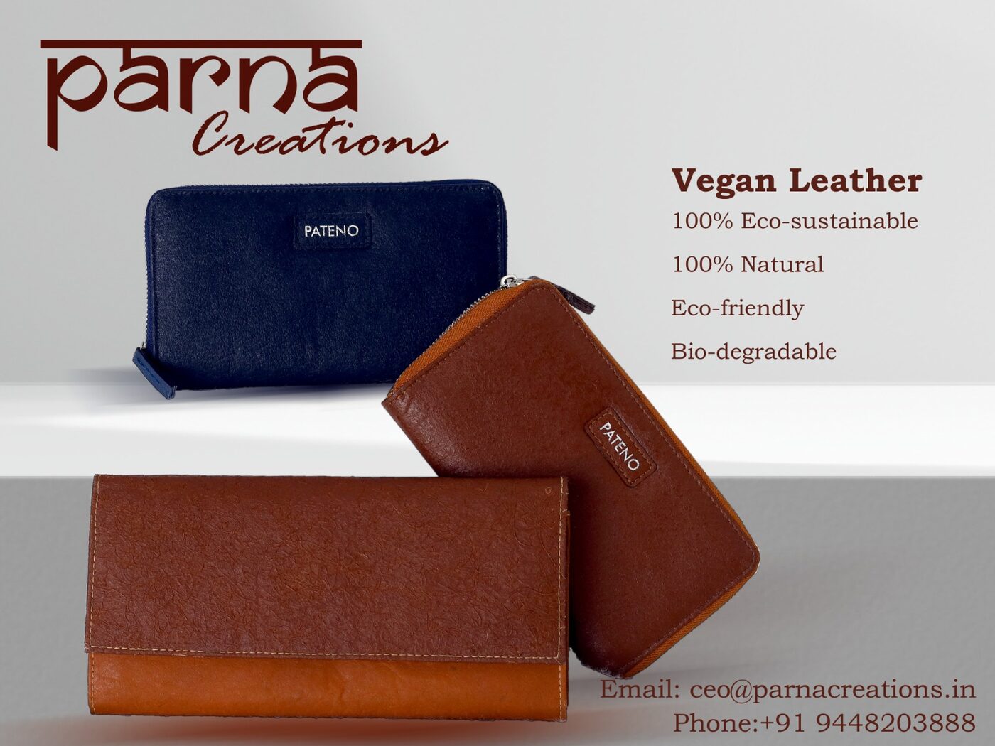 Clutches in areca vegan leather