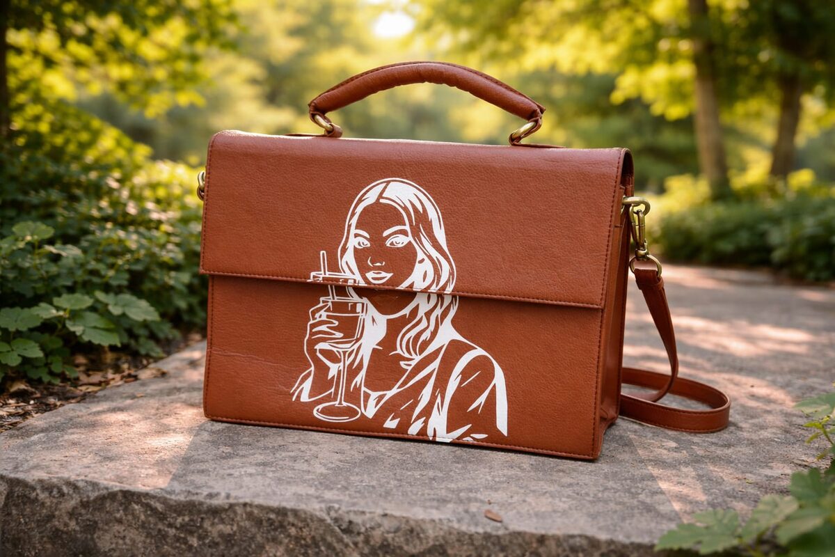 Laptop bag in areca vegan leather, alternate finish